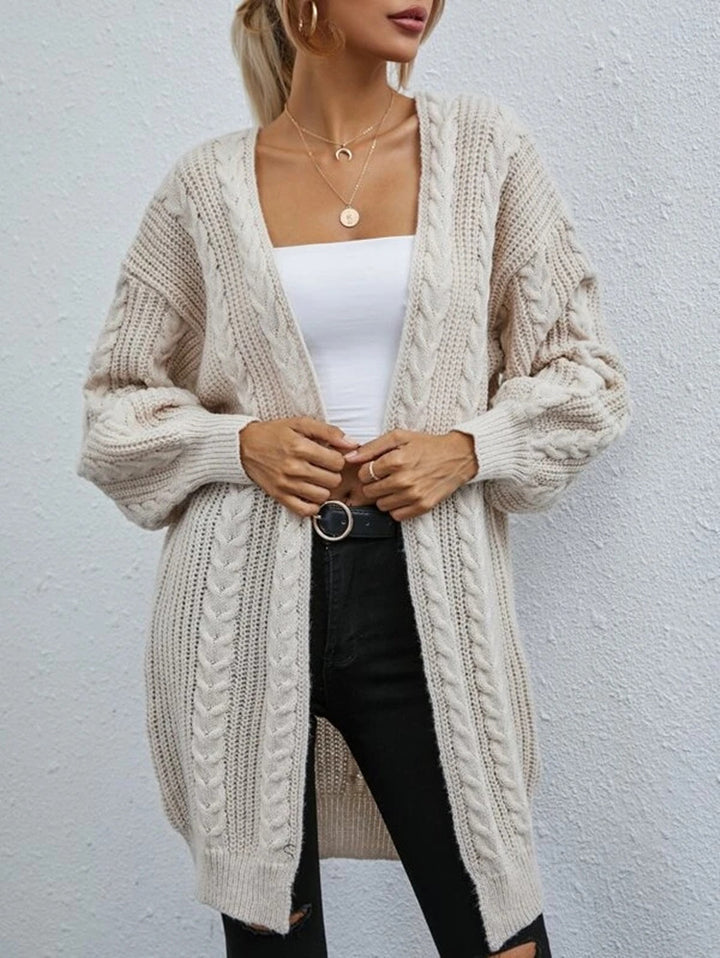 Damen Grobstrick Cardigan mit Kapuze und Zopfdesign Drune