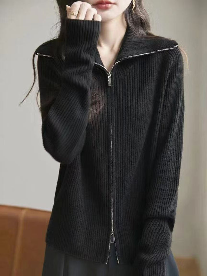Damen Strickjacke mit hohem Kragen und durchgehendem Reißverschluss Drune