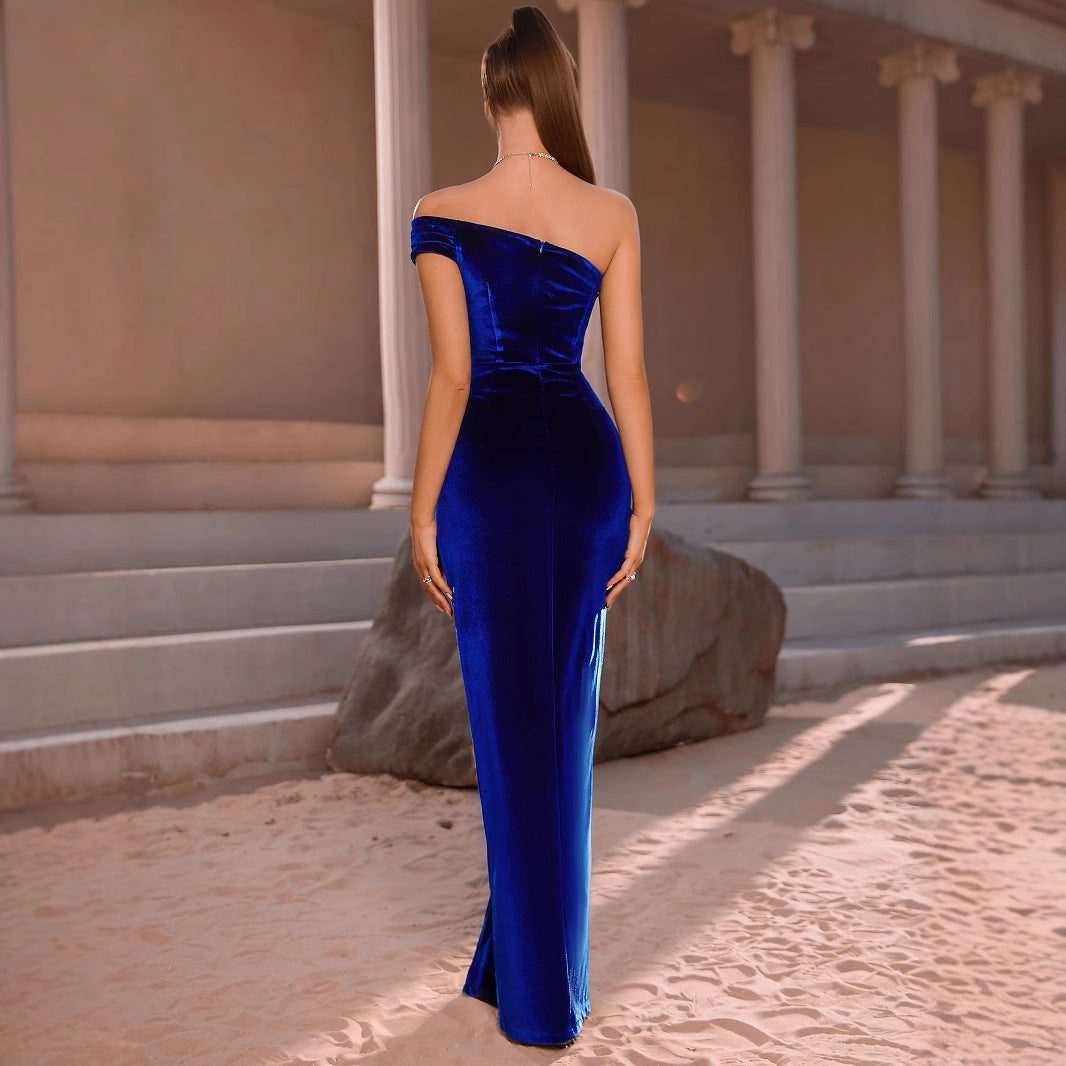 Damen Sexy Abendkleid mit Off-Shoulder Design und Hohem Schlitz Drune