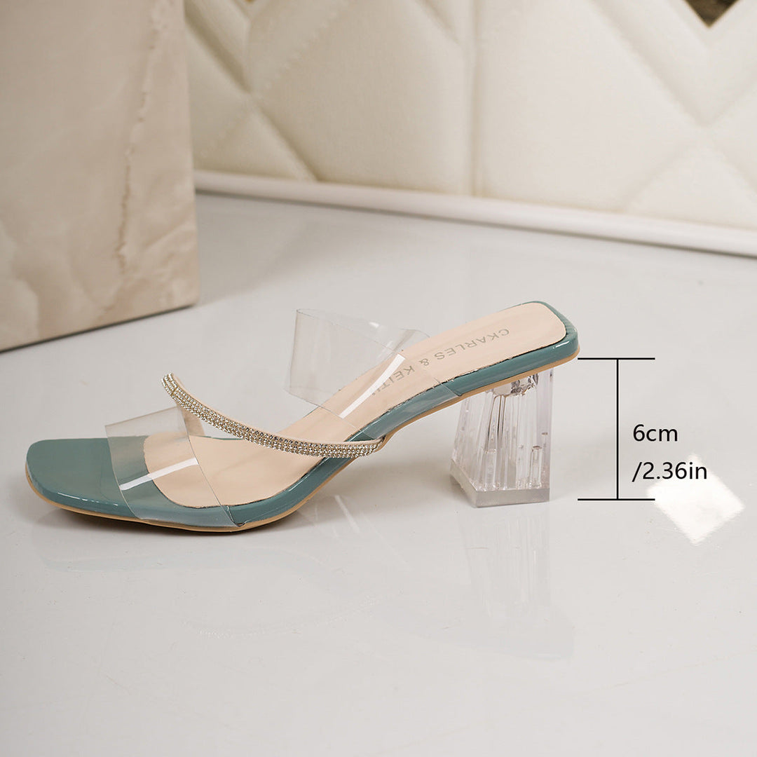 Damen Elegante Sandaletten mit transparentem Riemchen und glitzerndem Blockabsatz Drune