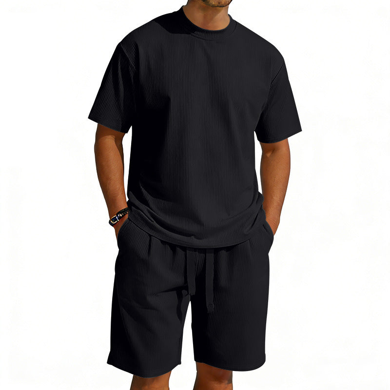 Herren nan Kurzarmshirt- und Bermudakombination aus geripptem Jersey mit elastischem Tunnelzugbund Drune