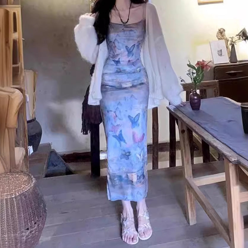 Damen Maxikleid im floralen Wasserfarbdruck Drune
