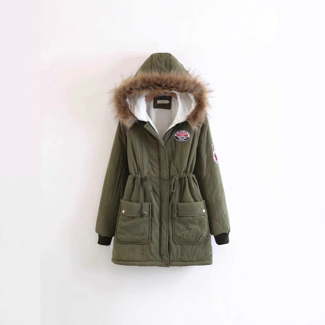 Damen Langer Utility-Parka mit Teddyfutter, Kapuze mit Kunstfell und Kordelzug Drune