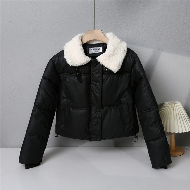 Damen nan kurze gesteppte Winterjacke mit Teddykragen, wattierter Isolierung und verdecktem Druckknopfverschluss Drune
