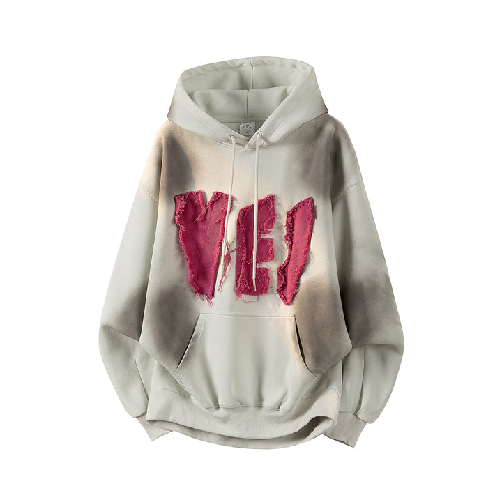 Unisex Oversize Kapuzenpullover mit handschriftlichem Grafik-Print, Kängurutasche & geripptem Saum Drune