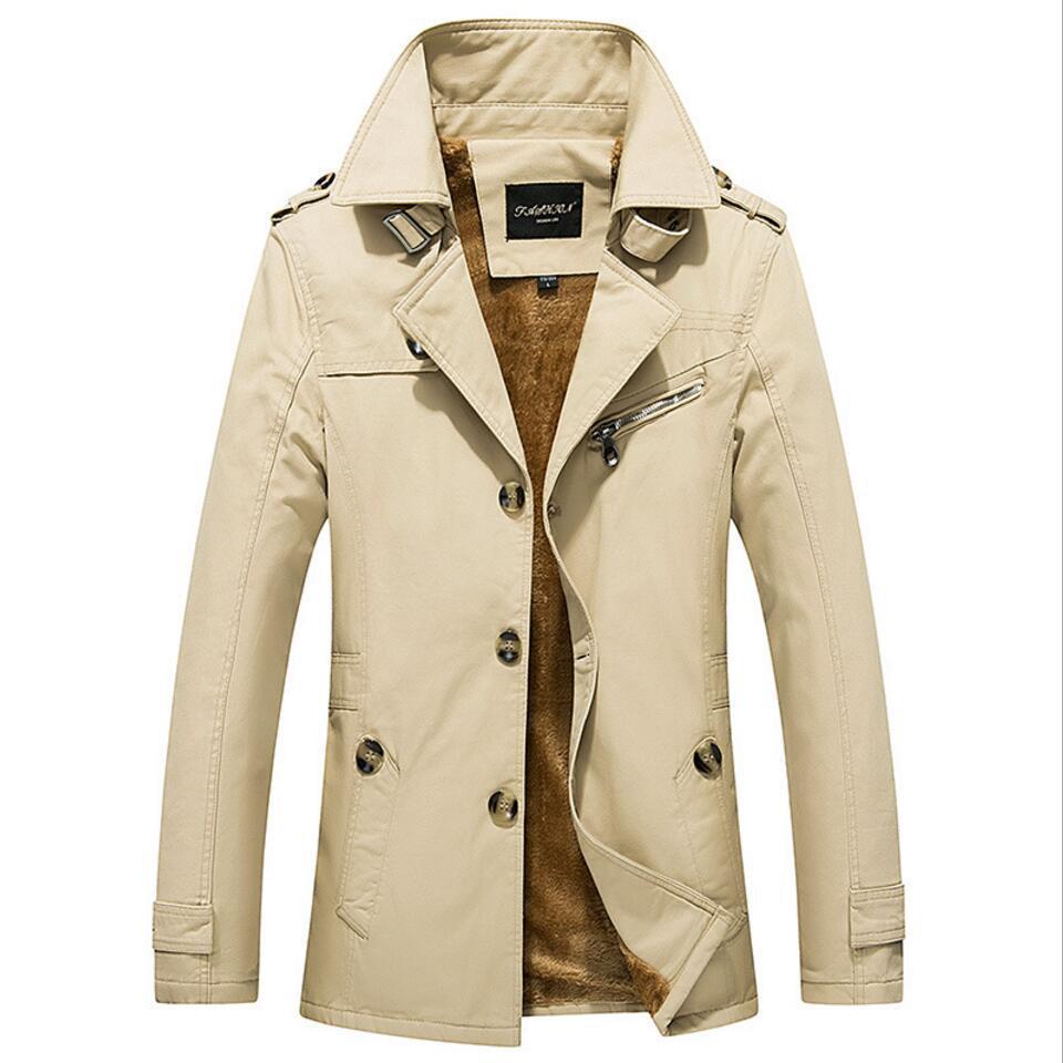 Herren Trenchcoat mit wärmender Teddyfutter-Innenlage und hochschließendem Stehkragen Drune