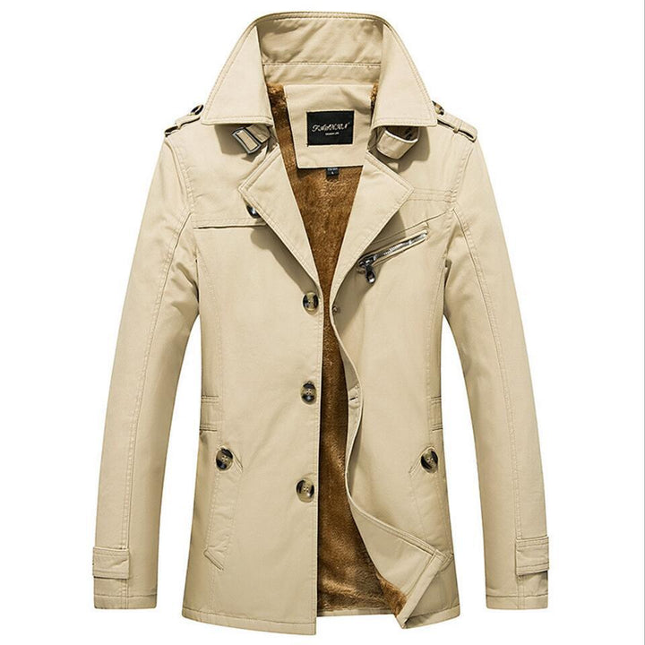 Herren Trenchcoat mit wärmender Teddyfutter-Innenlage und hochschließendem Stehkragen Drune
