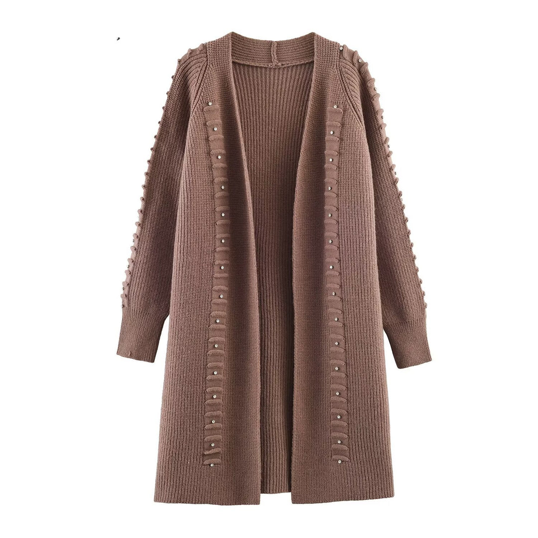 Damen Longline Strickcardigan mit Perlen- und Rüschendetail offene Front Drune