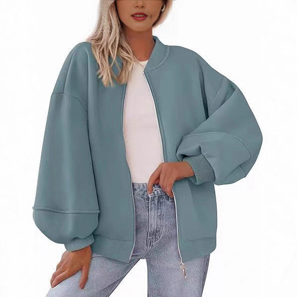 Damen Oversize Bomberjacke mit Ballonärmeln und durchgehendem Reißverschluss Drune