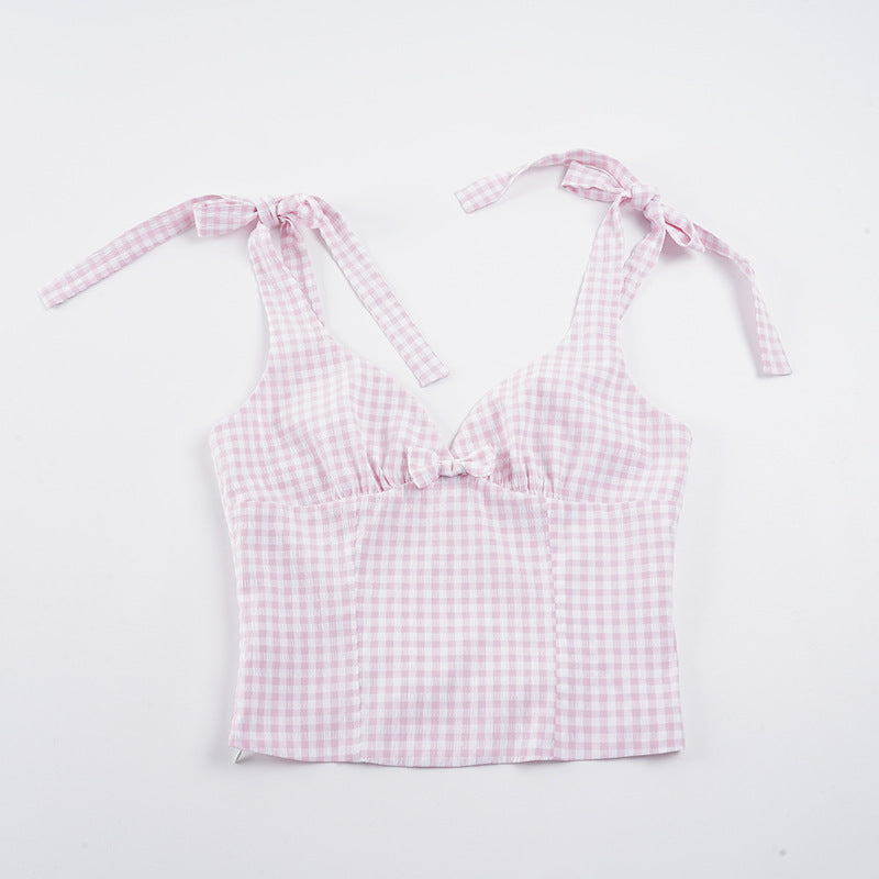 Damen Gingham Crop-Top mit süßen Schleifen-Details Drune