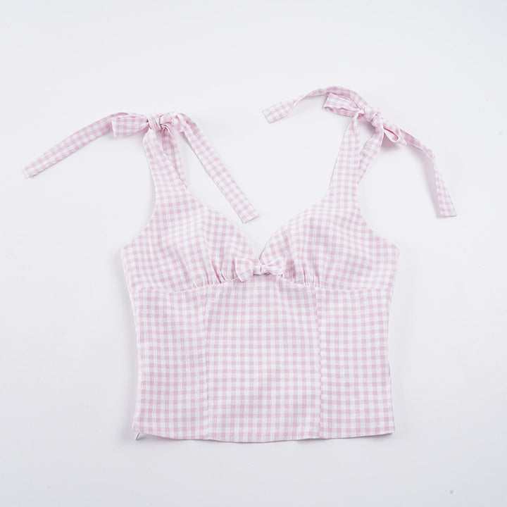 Damen Gingham Crop-Top mit süßen Schleifen-Details Drune