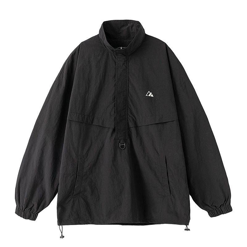 Unisex Leichter Oversize-Anorak mit halbem Reißverschluss, Utility-D-Ring und verstellbarem Saum Drune