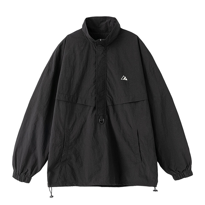 Unisex Oversize Anorak mit Halbzip, Stehkragen, Kängurutasche und Kordelzug Drune