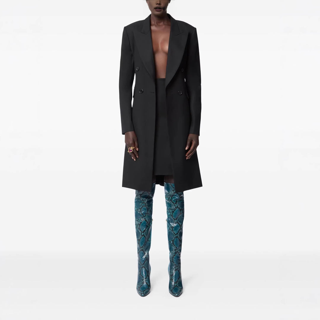 Damen Langblazer im minimalistischen Doppelreiher mit verstärkten Schultern Drune