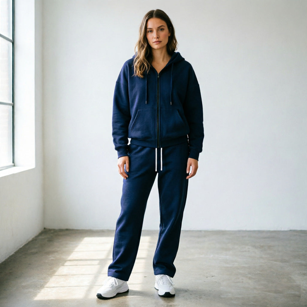 Damen samtiger Sportanzug mit Kapuze und elastischem Bund Drune