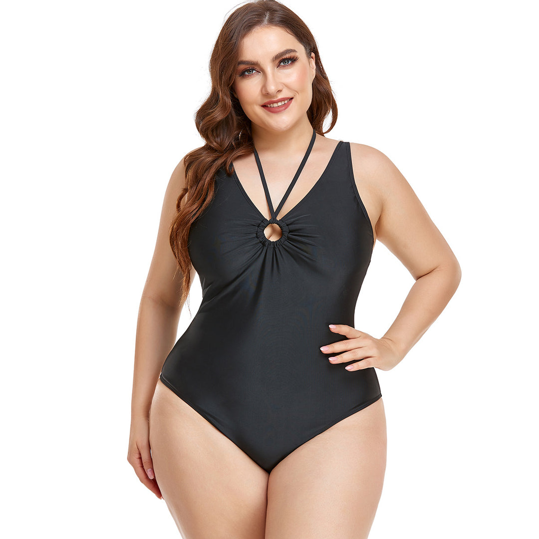 Damen Eleganter Hochgeschnittener Einteiler Badeanzug mit modischem Ringdetail Drune