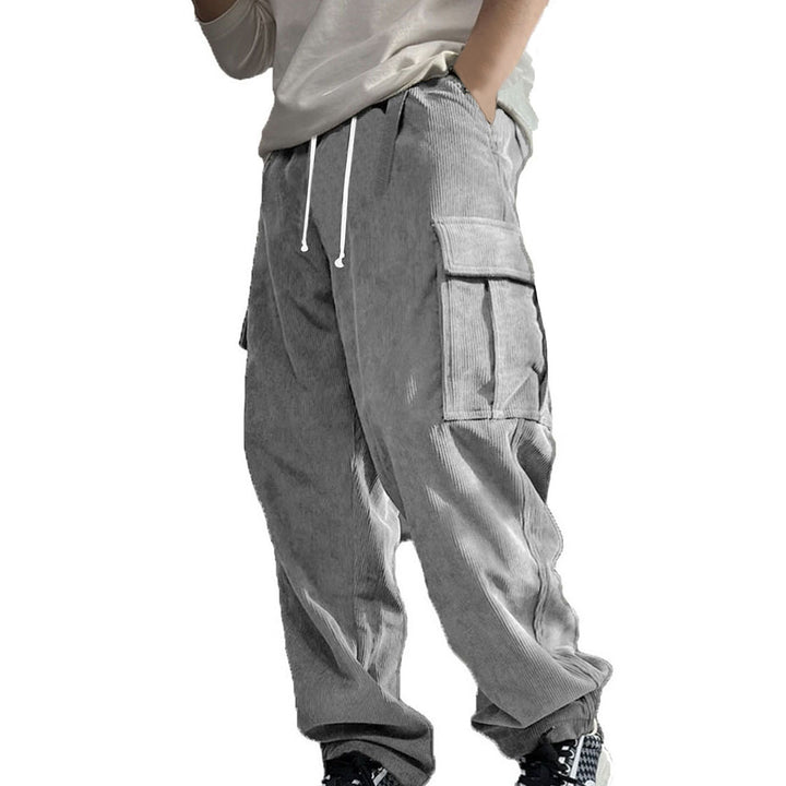 Herren Weite Cord-Cargo-Hose mit Tunnelzug, Elastikbund & Multifunktionstaschen Drune
