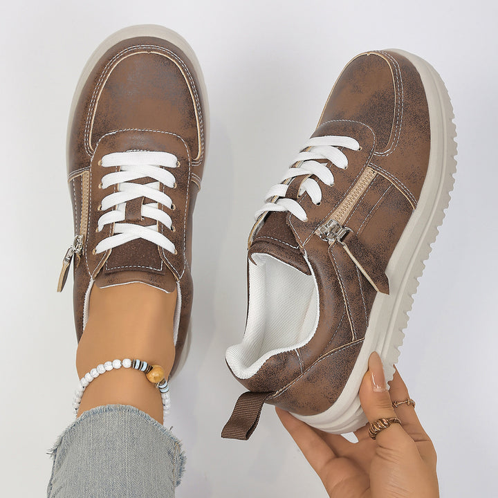 Damen modische Plateau-Sneaker mit seitlichem Reißverschluss, gepolstertem Memory-Fußbett und rutschfester Profilsohle Drune
