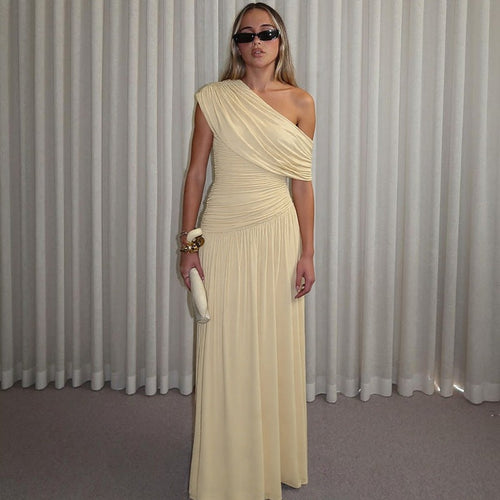 Damen Elegantes asymmetrisches Maxikleid mit Raffungen Drune