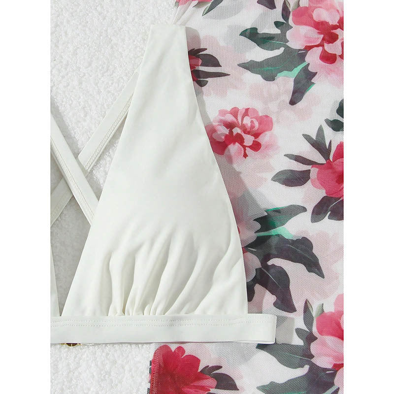 Damen Bikini-Set mit floralem Wickelrock und elastischen Trägern Drune