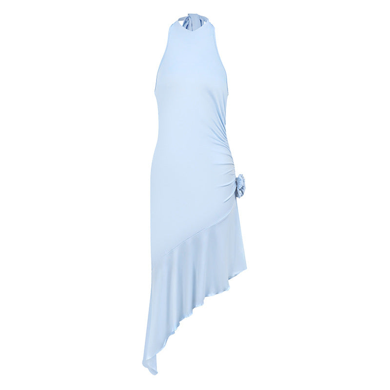 Damen asymmetrisches Wickelkleid mit zarten Rüschendetails Drune