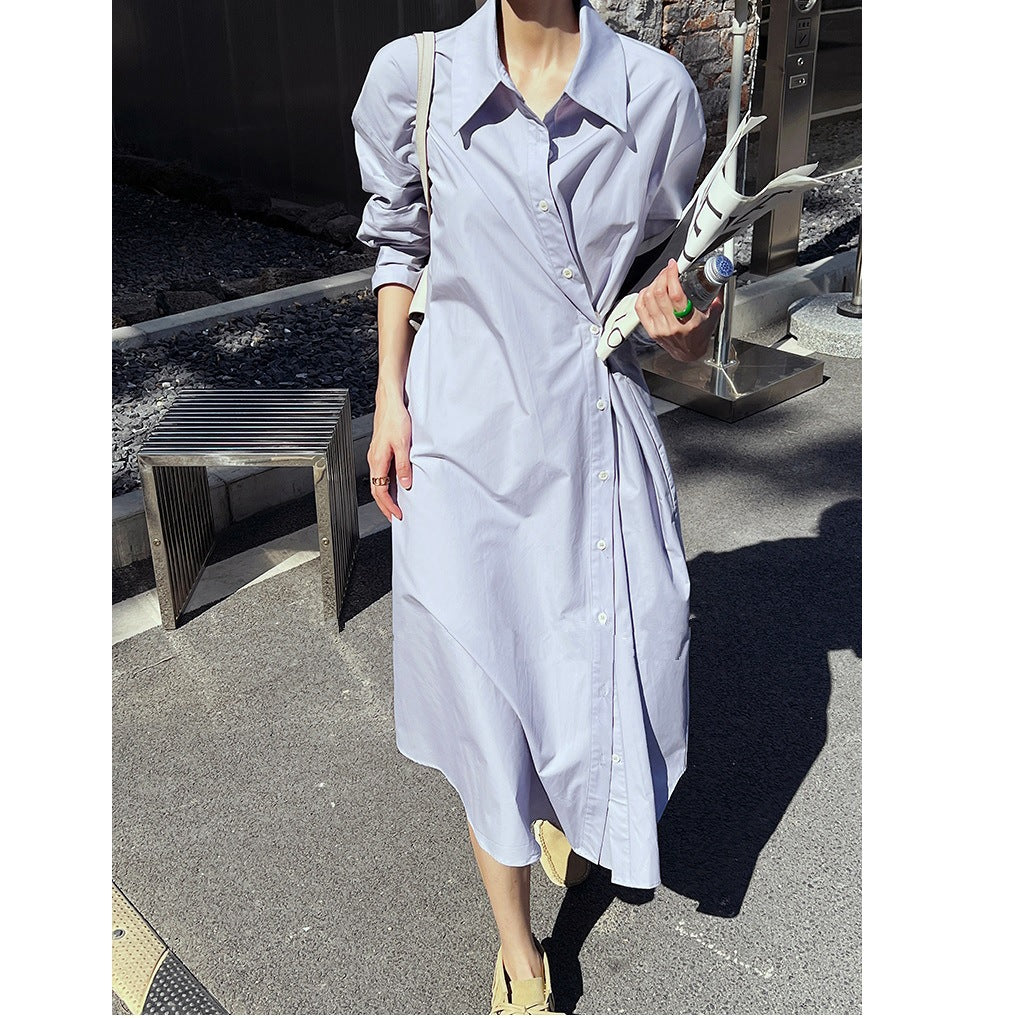 Damen Hemdblusenkleid aus Baumwoll-Popeline mit asymmetrischem Wickeldetail Drune