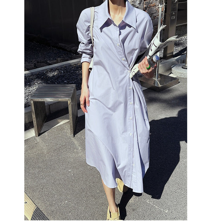 Damen Hemdblusenkleid aus Baumwoll-Popeline mit asymmetrischem Wickeldetail Drune