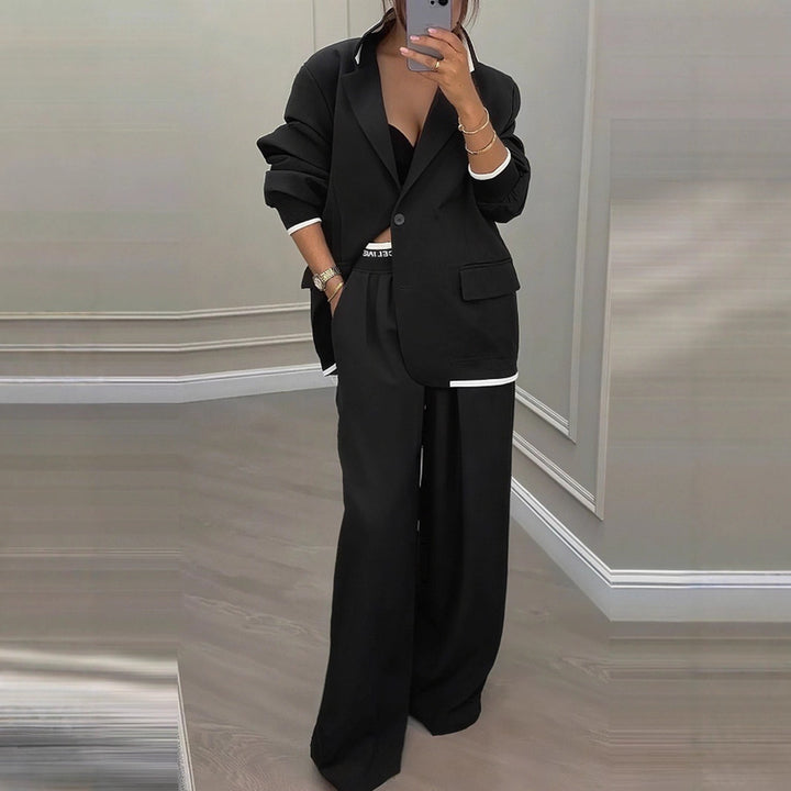 Damen elegantes Blazer- und Hose-Set mit weitem Schnitt und modernem Design Drune