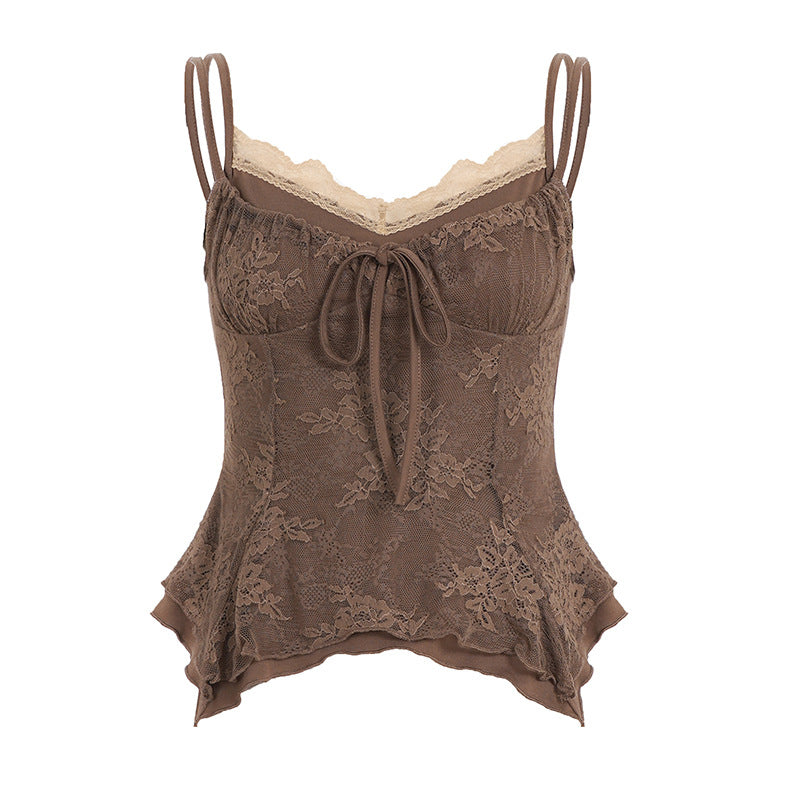 Damen elegantes Spitzenoberteil mit zarter Raffung Drune