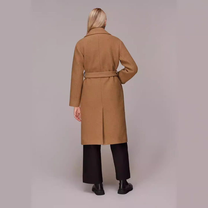 Damen Midilanger Wollmix‑Longmantel mit minimalem Schalkragen und relaxed Silhouette Drune