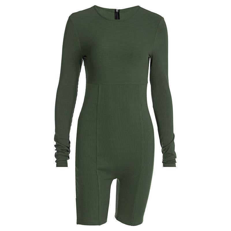 Damen Figurbetontes Langarm-Shortsanzug Drune