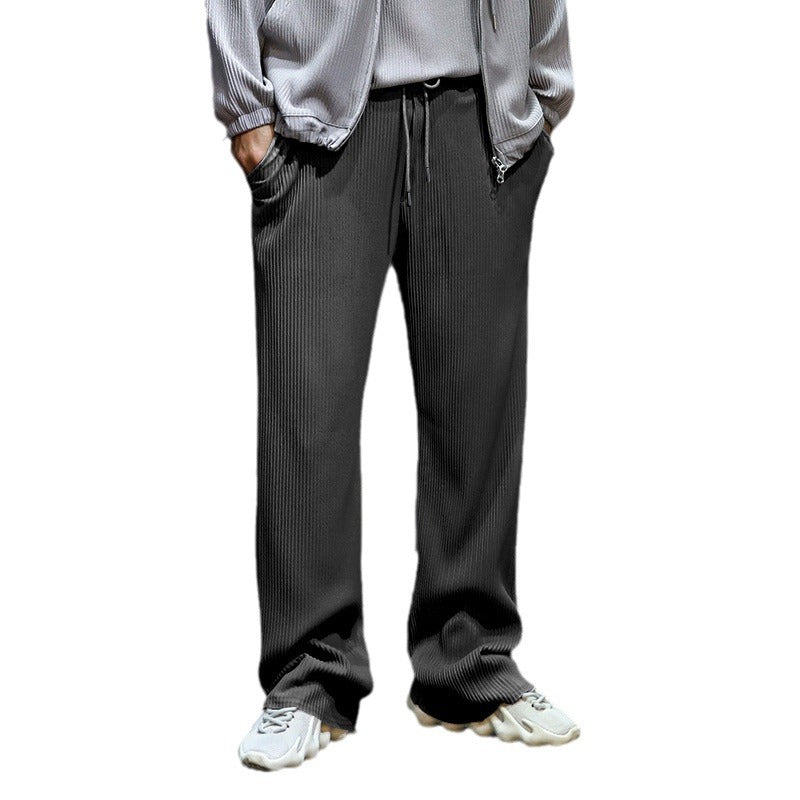 Herren Lässige gerippte Relaxhose mit weitem Bein, Tunnelzug & Eingrifftaschen Drune