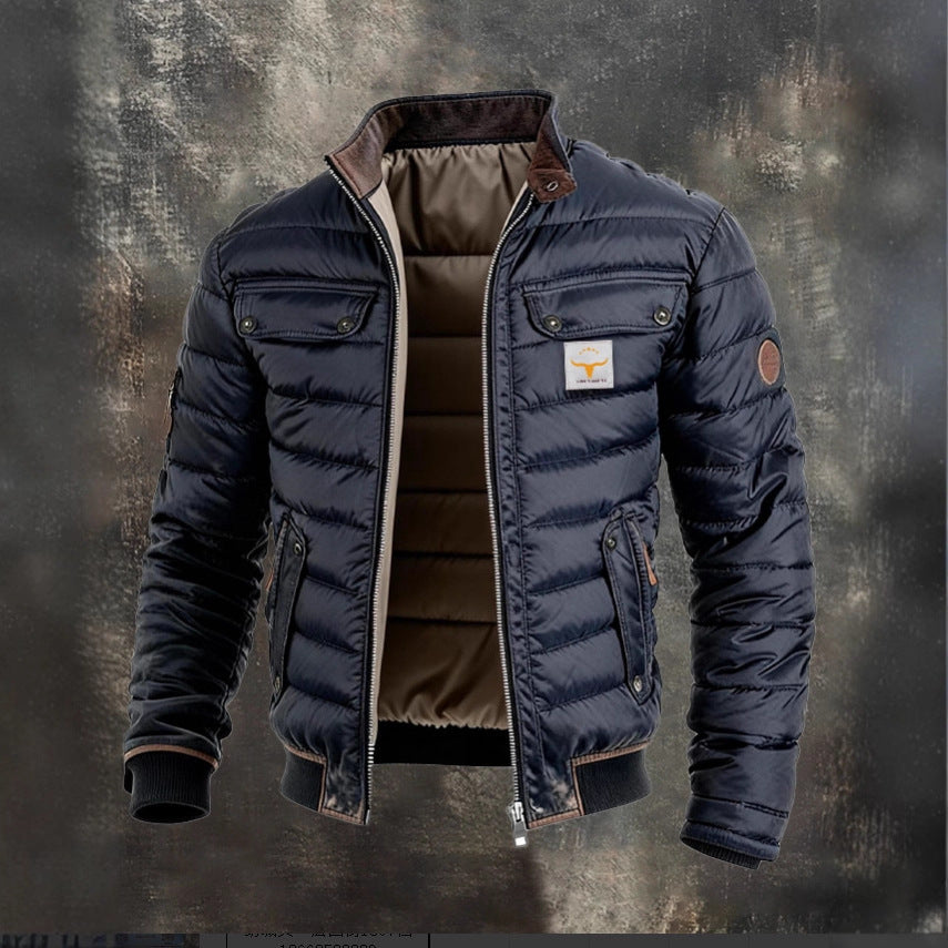 Herren gesteppte Jacke mit Stehkragen, gepolsterter thermischer Futter und Brusttaschen Drune
