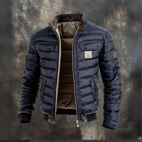 Herren gesteppte Jacke mit Stehkragen, gepolsterter thermischer Futter und Brusttaschen Drune