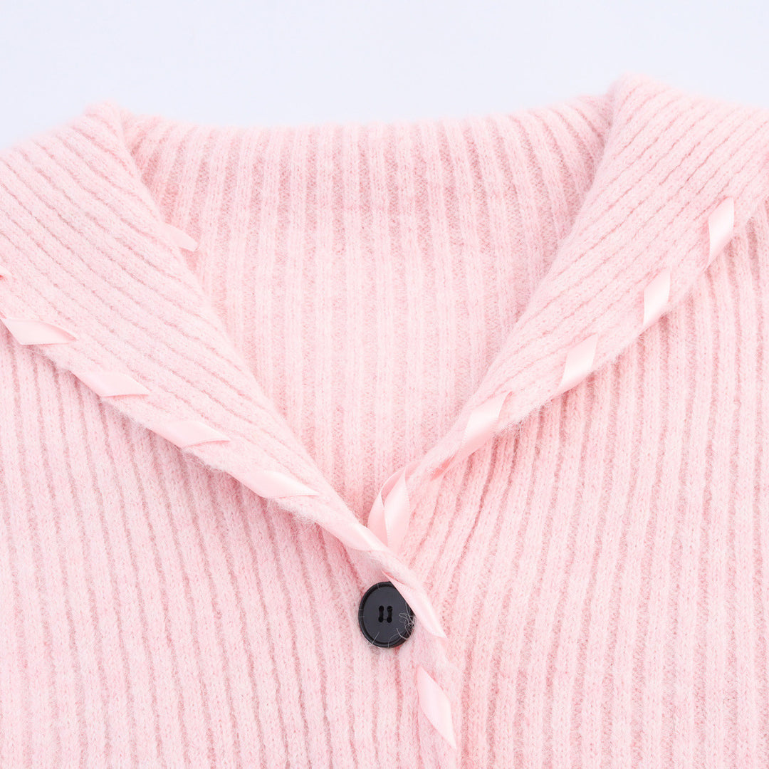 Damen Strickjacke mit künstlerischem Kragen und Rippstruktur Drune
