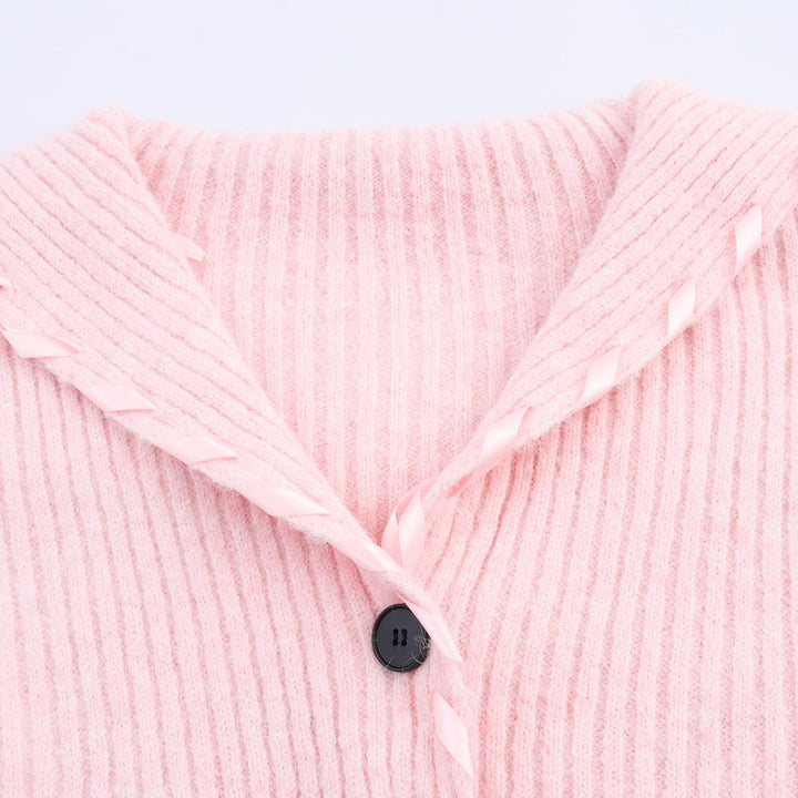 Damen Strickjacke mit künstlerischem Kragen und Rippstruktur Drune