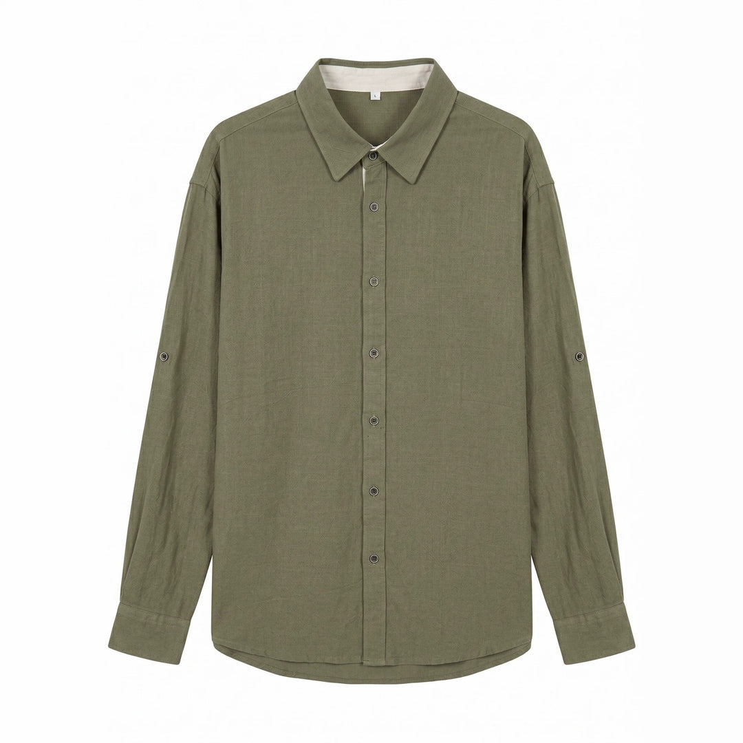 Unisex Leichtes Oversize‑Hemd in Leinenoptik mit Kentkragen und Ärmelsteg Drune