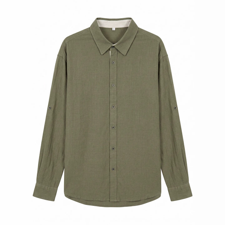 Unisex Leichtes Oversize‑Hemd in Leinenoptik mit Kentkragen und Ärmelsteg Drune
