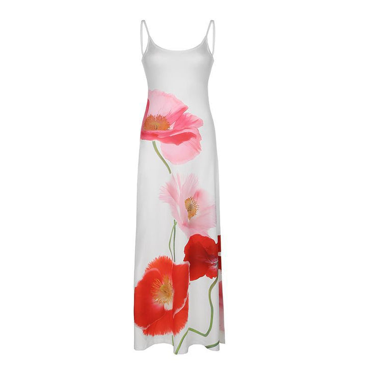 Damen Maxikleid mit floralem Print und feinen Spaghettiträgern Drune