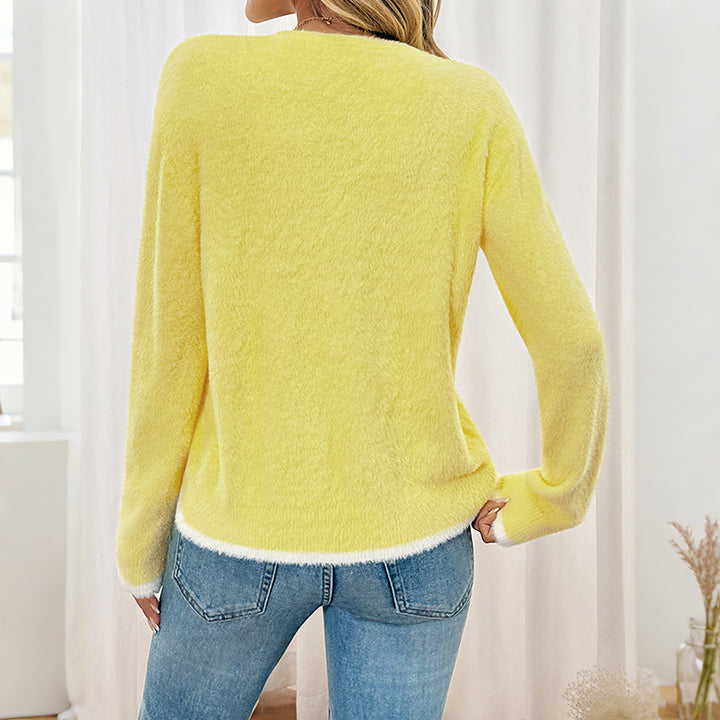 Damen Flauschiger Pullover mit Spitzenakzenten Drune