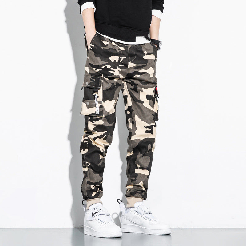 Herren Camouflage Cargo-Jogginghose mit Tapered-Schnitt, elastischem Bund und Multifunktionstaschen Drune