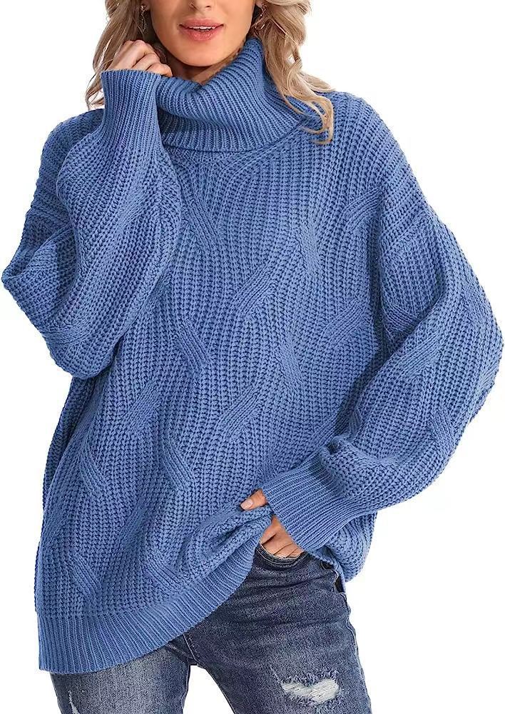Damen Weicher Strickpullover mit hohem Kragen und Kabelmuster Drune