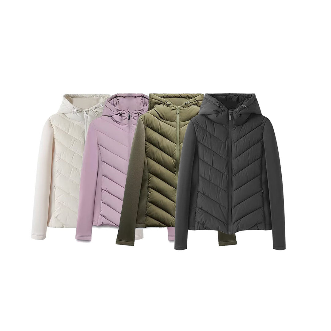 Damen Hybrid-Steppjacke mit Wattierung, Kapuze und elastischen Ärmel-Einsätzen Drune