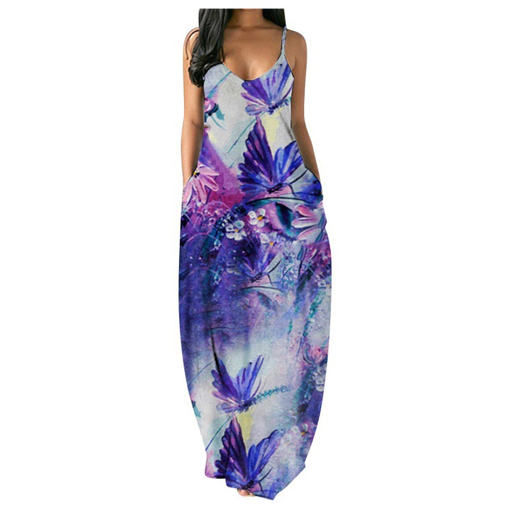 Damen Maxikleid mit angesagtem Tie-Dye Muster und tiefem V-Ausschnitt Drune