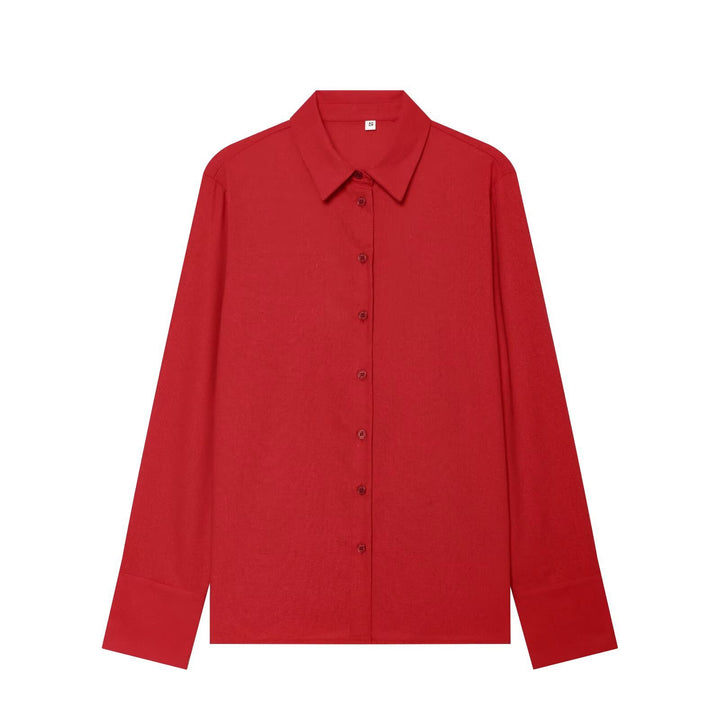 Damen Oversized Seidenimitat-Hemdbluse mit Kentkragen und Manschetten Drune