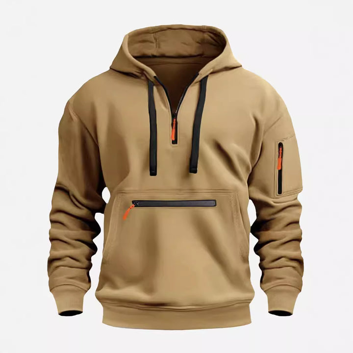 Herren nan technischer Halbzip Kapuzenpullover mit frontaler Reißverschlusstasche und Ärmel-Tasche Drune