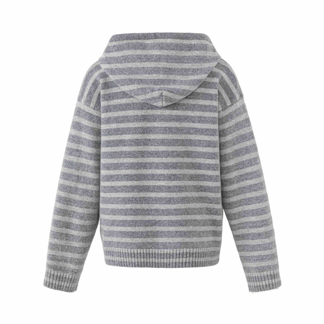 Damen Kapuzenstrickjacke mit Knopfleiste und Blockstreifen Drune