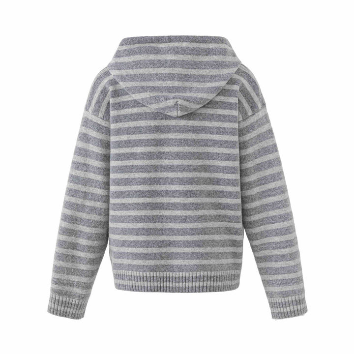 Damen Kapuzenstrickjacke mit Knopfleiste und Blockstreifen Drune