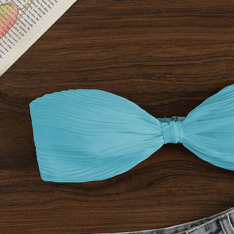 Damen Bandeau-Bikini-Oberteil mit Plissee-Design Drune