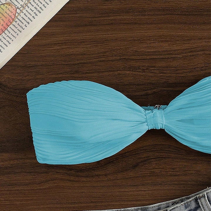Damen Bandeau-Bikini-Oberteil mit Plissee-Design Drune